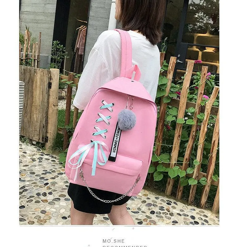 Cute Ribbon Backpack Set