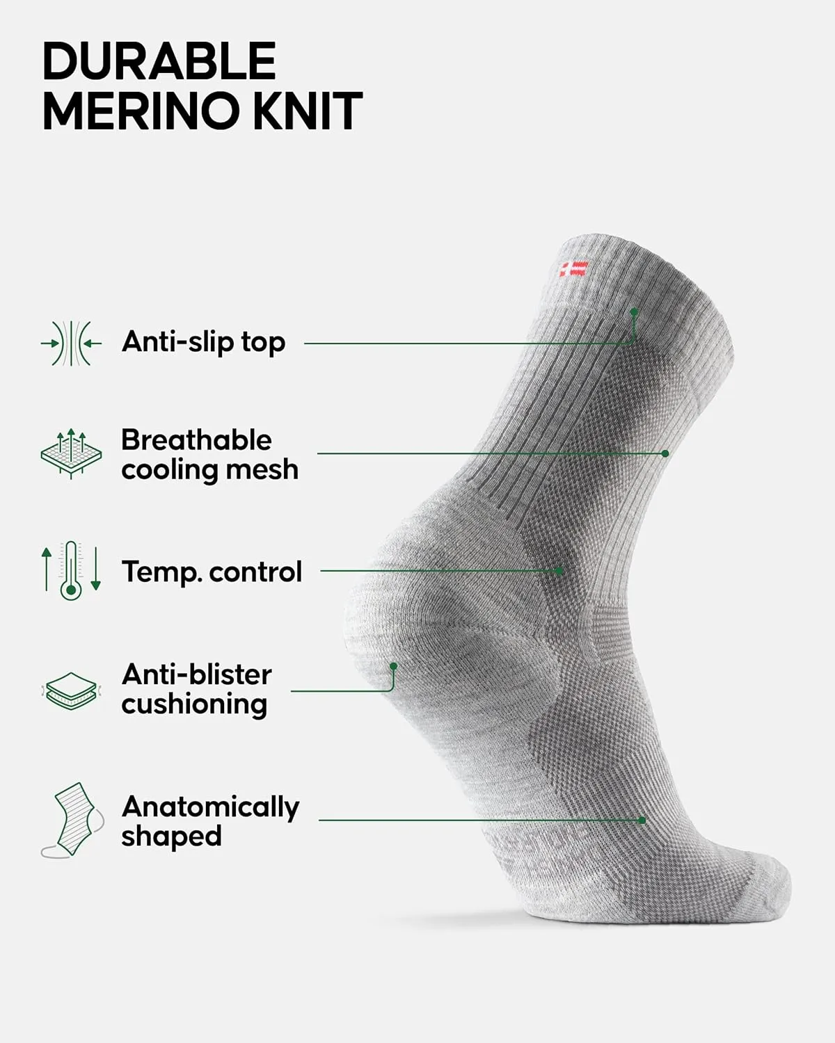 DANISH ENDURANCE Merino Wool Light Hiking Socks, Cushioned & Moisture Wicking Hiking Socks, Men, Women & Kids, 3 or 5 Pack