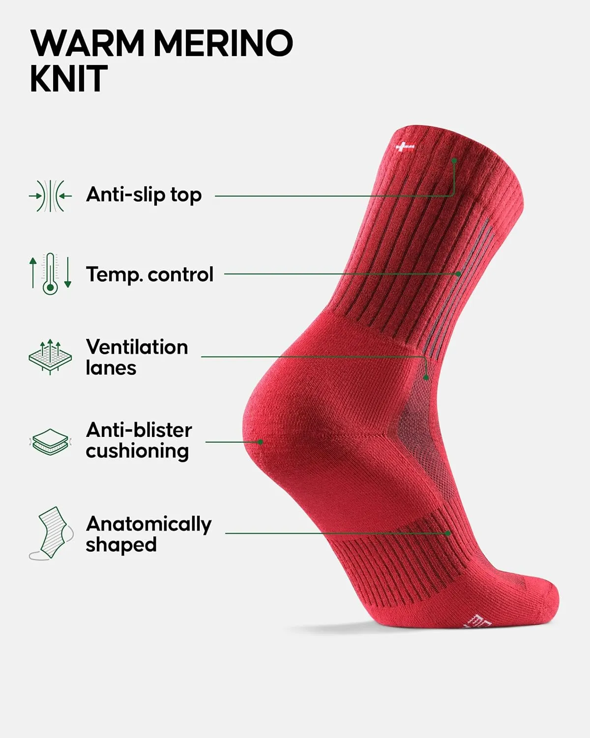 DANISH ENURANCE Premium Outdoor Hiking Socks, Merino Wool, Men & Women, 2-Pack