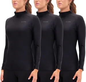 DEVOPS 3 Pack Women's Compression Shirt Dry Fit Turltle Neck Long Sleeve Running Athletic T-Shirt Workout Tops