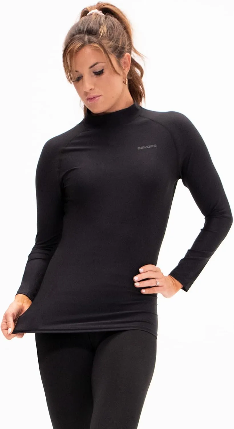 DEVOPS 3 Pack Women's Compression Shirt Dry Fit Turltle Neck Long Sleeve Running Athletic T-Shirt Workout Tops
