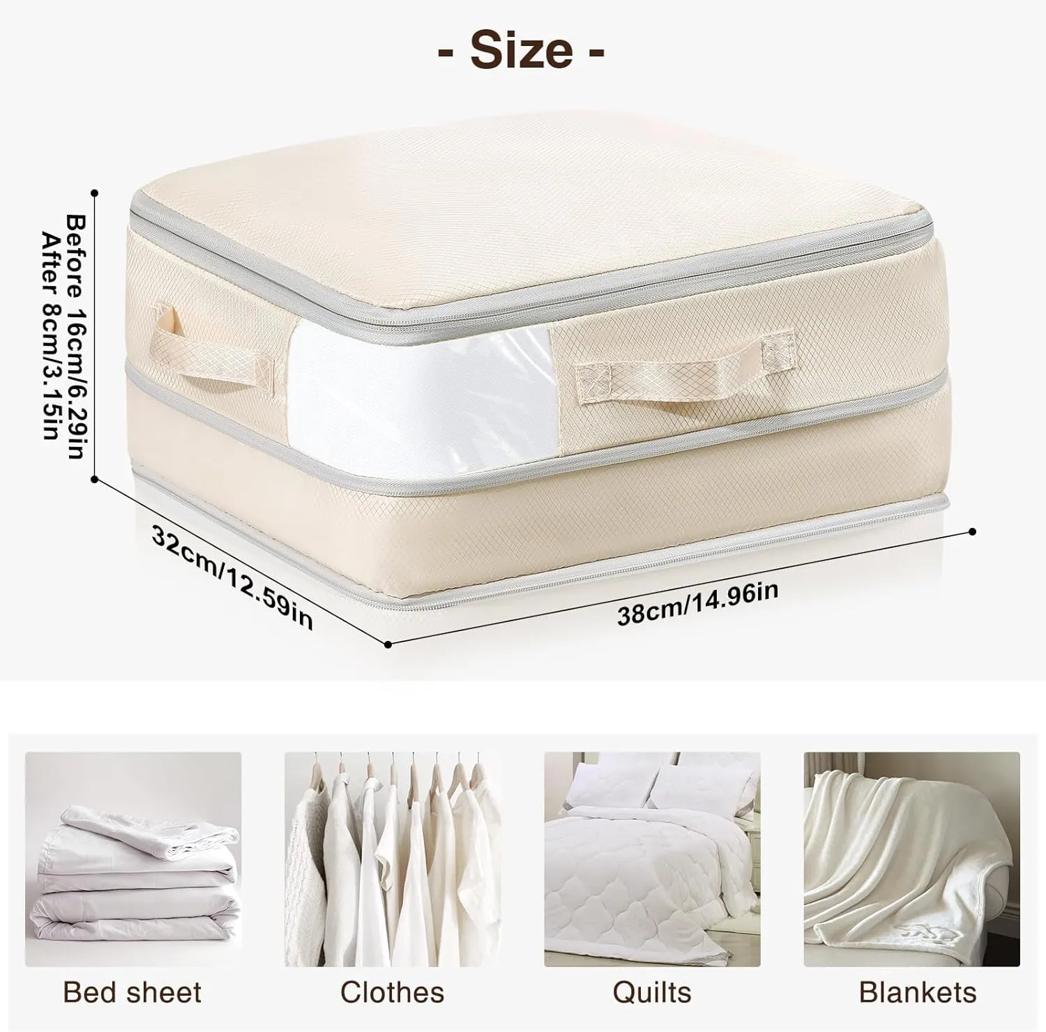 DIMJ Clothes Storage Bag 8 Pack, 19L Compression Storage Bags for Sweater, Closet, Sheet Storage Organizer with Window Handle, Compression Packing Cubes Space Saver Storage Bags with Zipper