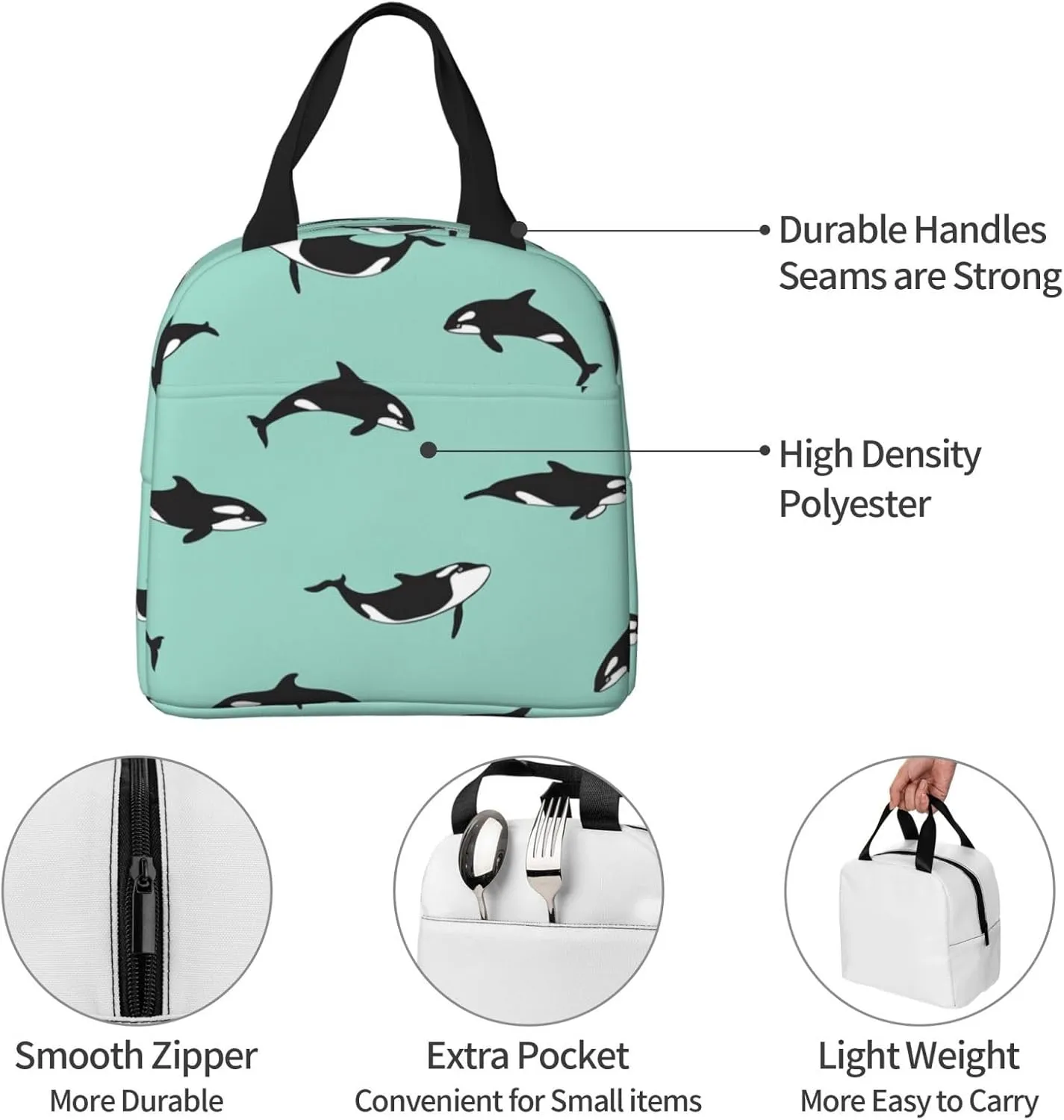 DJnni Pacific Ocean Whale Lunch Bag For Women Men, Leakproof Reusable Lunch Box,Lunch Cooler Tote For Office Outdoor Picnic