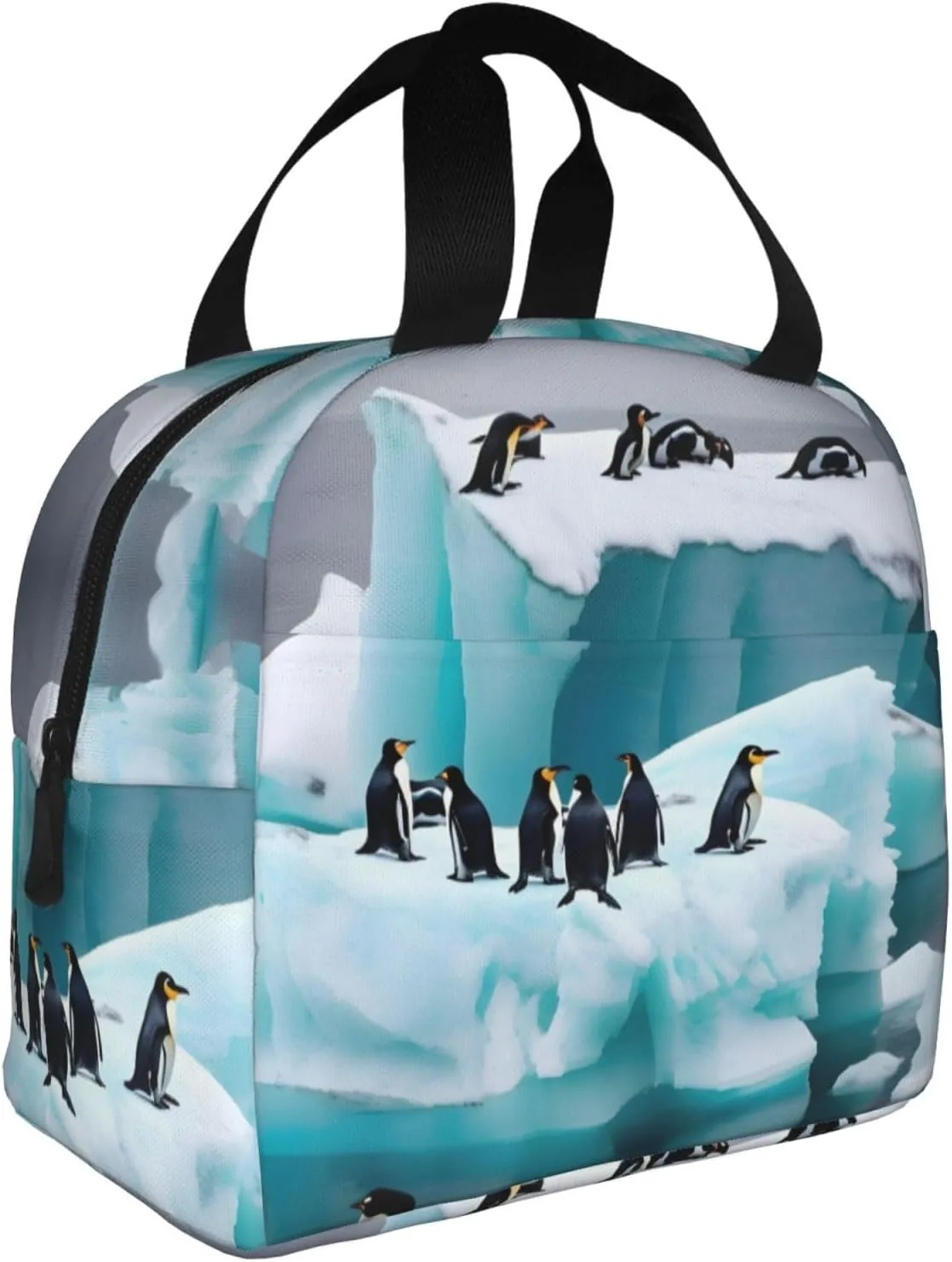 DJnni Penguins On The Iceberg Lunch Bag For Women Men, Leakproof Reusable Lunch Box,Lunch Cooler Tote For Office Outdoor Picnic