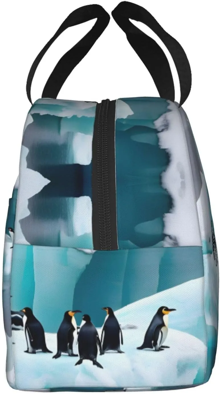 DJnni Penguins On The Iceberg Lunch Bag For Women Men, Leakproof Reusable Lunch Box,Lunch Cooler Tote For Office Outdoor Picnic