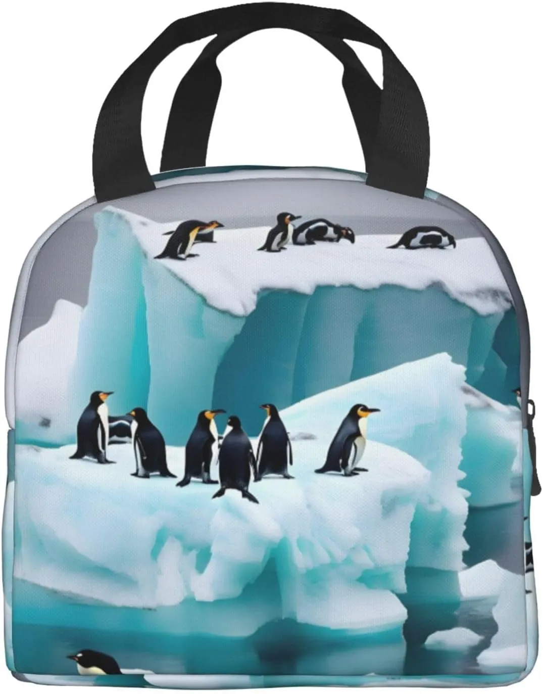 DJnni Penguins On The Iceberg Lunch Bag For Women Men, Leakproof Reusable Lunch Box,Lunch Cooler Tote For Office Outdoor Picnic