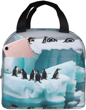 DJnni Penguins On The Iceberg Lunch Bag For Women Men, Leakproof Reusable Lunch Box,Lunch Cooler Tote For Office Outdoor Picnic