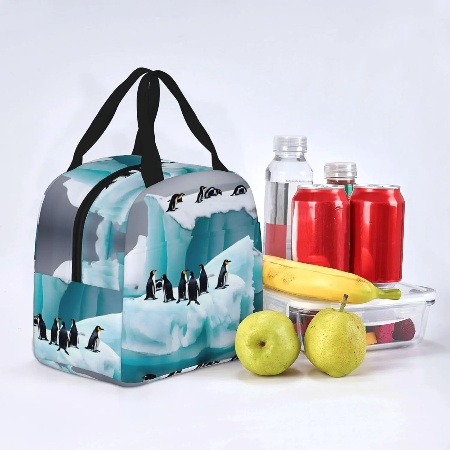 DJnni Penguins On The Iceberg Lunch Bag For Women Men, Leakproof Reusable Lunch Box,Lunch Cooler Tote For Office Outdoor Picnic