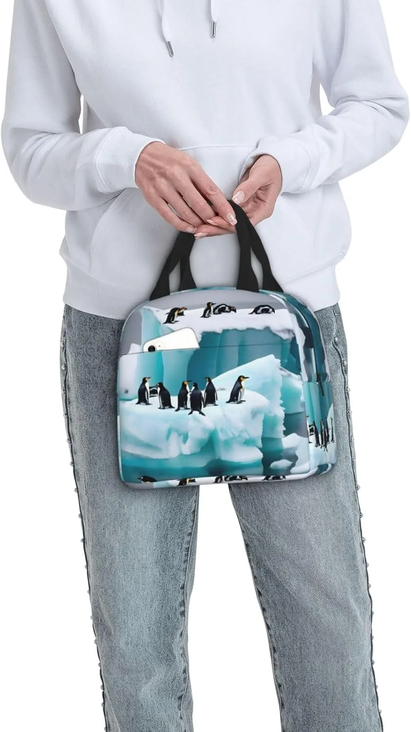 DJnni Penguins On The Iceberg Lunch Bag For Women Men, Leakproof Reusable Lunch Box,Lunch Cooler Tote For Office Outdoor Picnic