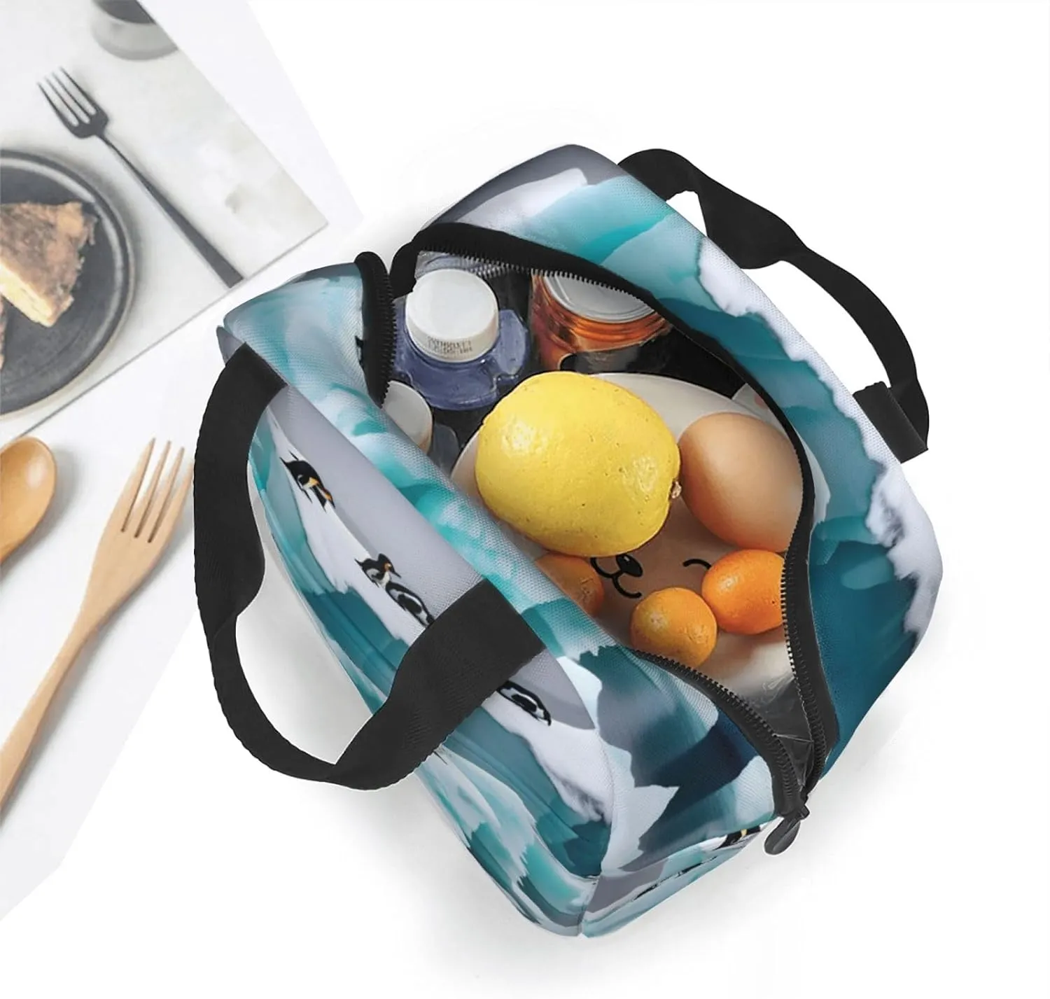 DJnni Penguins On The Iceberg Lunch Bag For Women Men, Leakproof Reusable Lunch Box,Lunch Cooler Tote For Office Outdoor Picnic