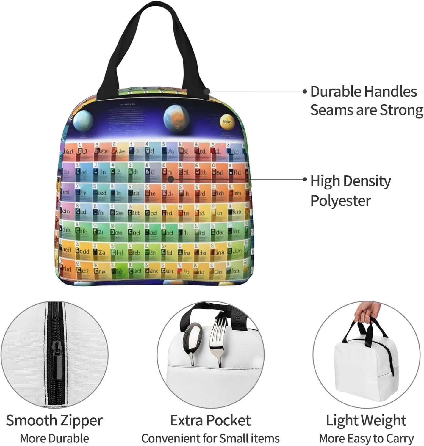 DJnni Periodic Table Of Elements Lunch Bag For Women Men, Leakproof Reusable Lunch Box,Lunch Cooler Tote For Office Outdoor Picnic