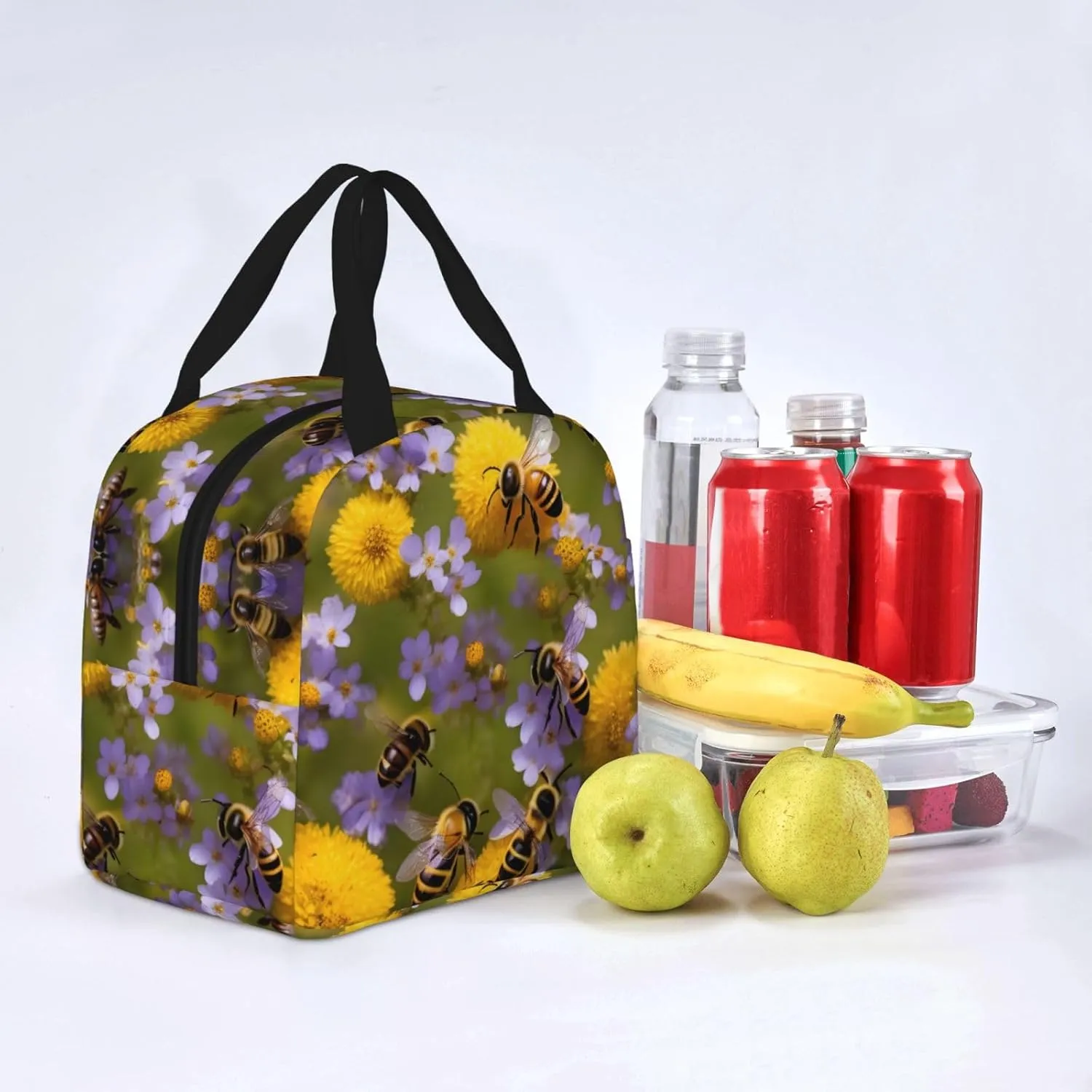 DJnni Rural Honey Bees Wildflowers Lunch Bag For Women Men, Leakproof Reusable Lunch Box,Lunch Cooler Tote For Office Outdoor Picnic