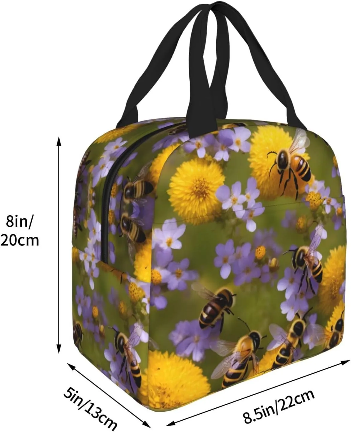 DJnni Rural Honey Bees Wildflowers Lunch Bag For Women Men, Leakproof Reusable Lunch Box,Lunch Cooler Tote For Office Outdoor Picnic