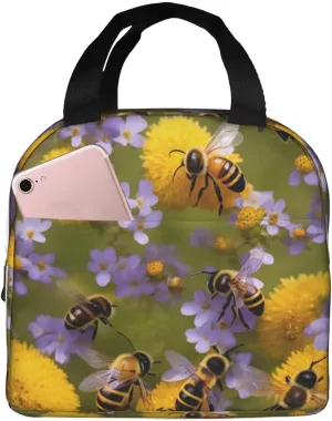 DJnni Rural Honey Bees Wildflowers Lunch Bag For Women Men, Leakproof Reusable Lunch Box,Lunch Cooler Tote For Office Outdoor Picnic