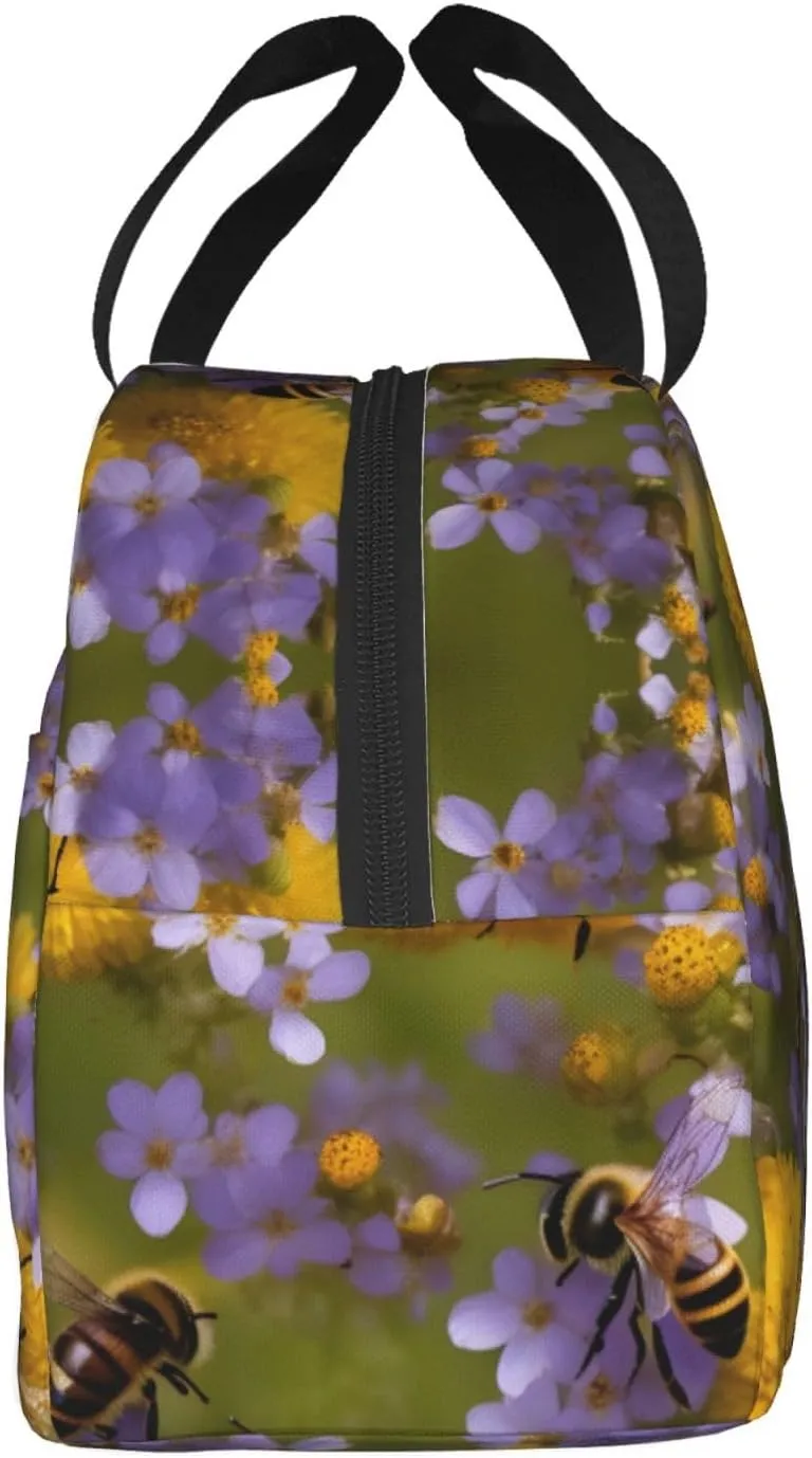 DJnni Rural Honey Bees Wildflowers Lunch Bag For Women Men, Leakproof Reusable Lunch Box,Lunch Cooler Tote For Office Outdoor Picnic