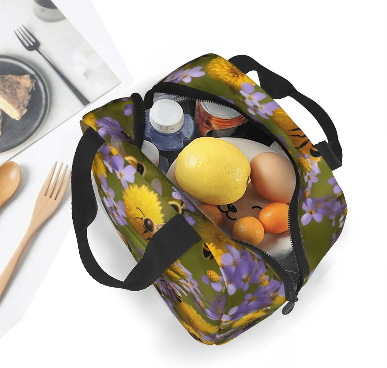 DJnni Rural Honey Bees Wildflowers Lunch Bag For Women Men, Leakproof Reusable Lunch Box,Lunch Cooler Tote For Office Outdoor Picnic