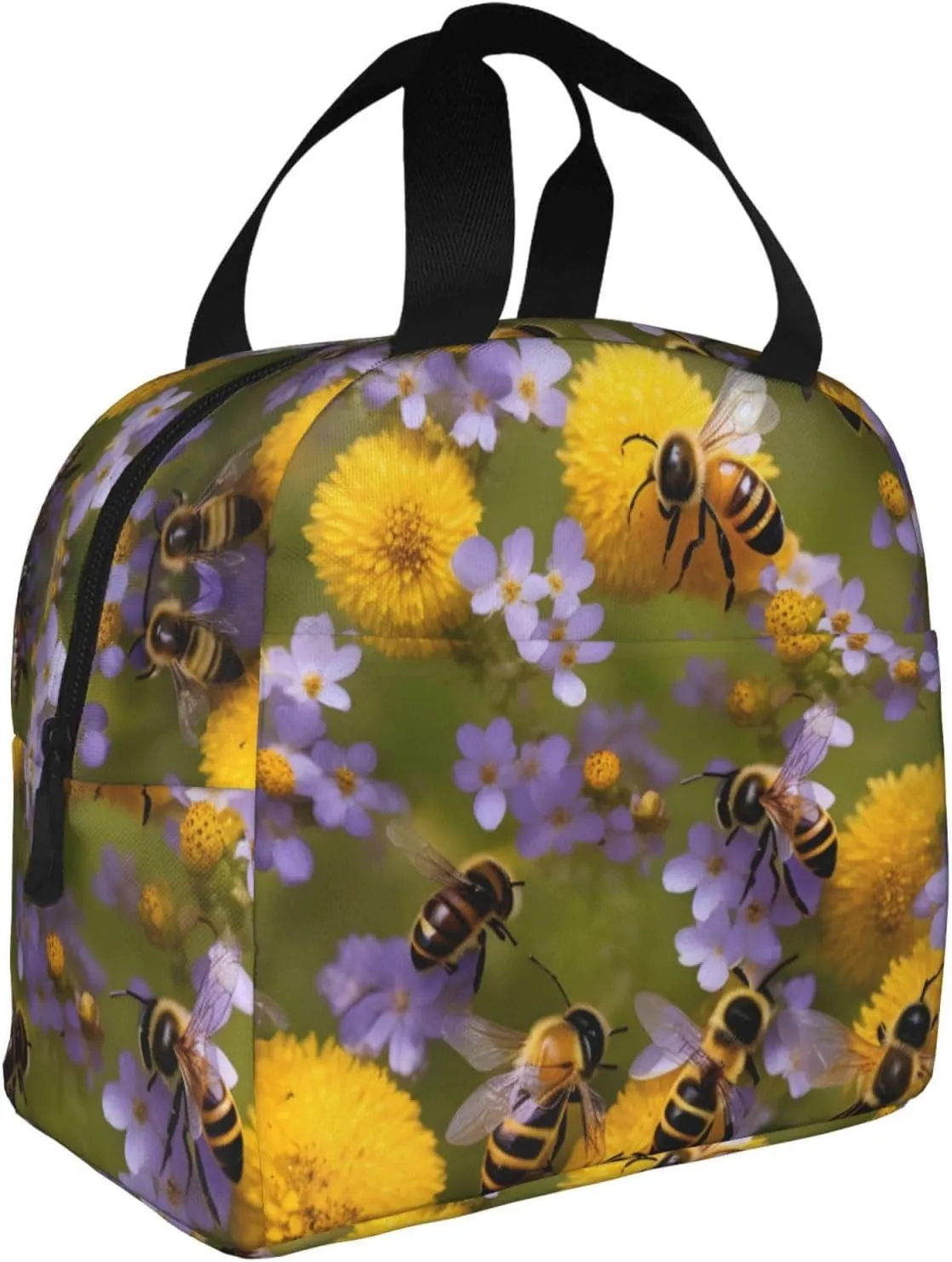DJnni Rural Honey Bees Wildflowers Lunch Bag For Women Men, Leakproof Reusable Lunch Box,Lunch Cooler Tote For Office Outdoor Picnic