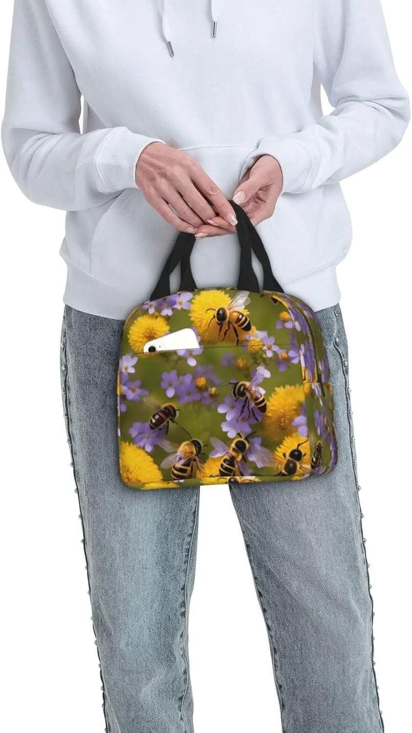 DJnni Rural Honey Bees Wildflowers Lunch Bag For Women Men, Leakproof Reusable Lunch Box,Lunch Cooler Tote For Office Outdoor Picnic