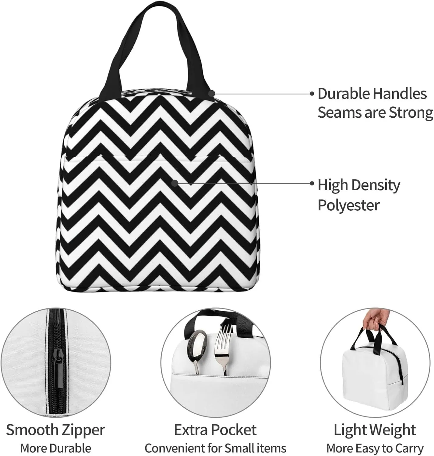 DJnni Zigzag Stripe. Lunch Bag For Women Men, Leakproof Reusable Lunch Box,Lunch Cooler Tote For Office Outdoor Picnic