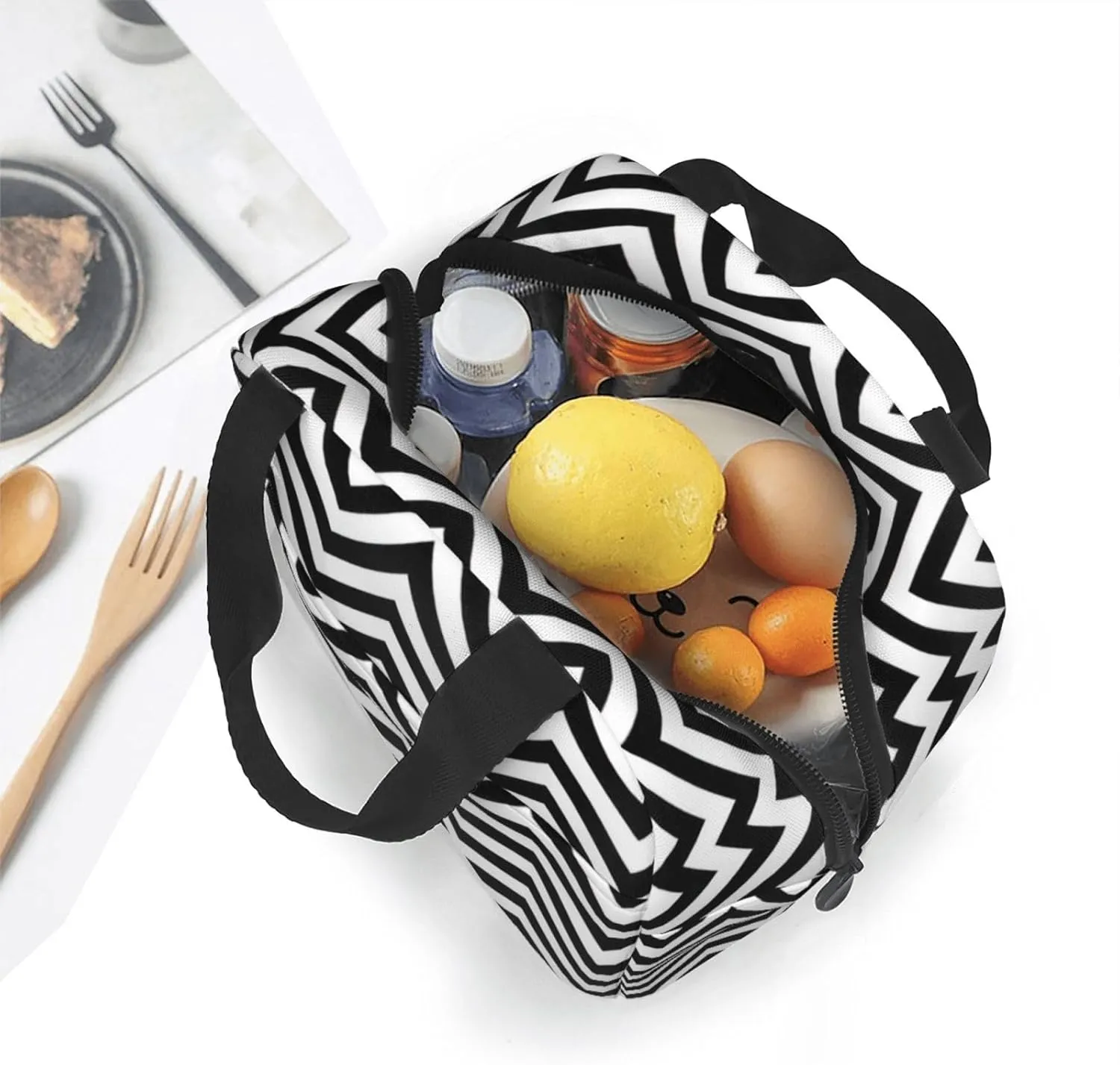 DJnni Zigzag Stripe. Lunch Bag For Women Men, Leakproof Reusable Lunch Box,Lunch Cooler Tote For Office Outdoor Picnic
