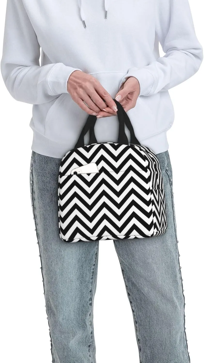 DJnni Zigzag Stripe. Lunch Bag For Women Men, Leakproof Reusable Lunch Box,Lunch Cooler Tote For Office Outdoor Picnic