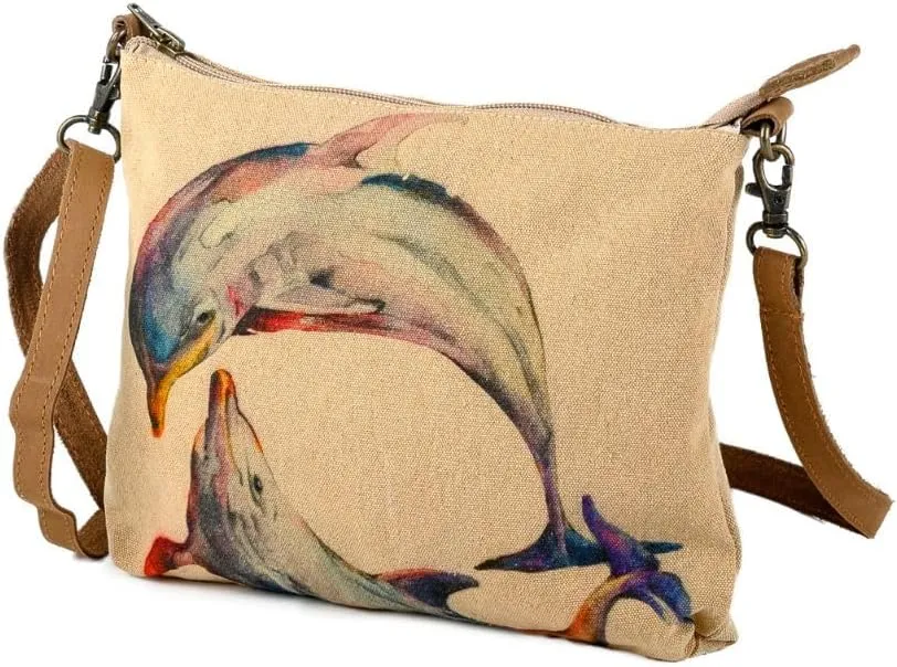 Dolphins - Wristlet Wallets for Women, Crossbody Sling Bags,100% Cotton Canvas, Cotton Canvas Purses for Women