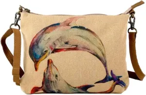 Dolphins - Wristlet Wallets for Women, Crossbody Sling Bags,100% Cotton Canvas, Cotton Canvas Purses for Women