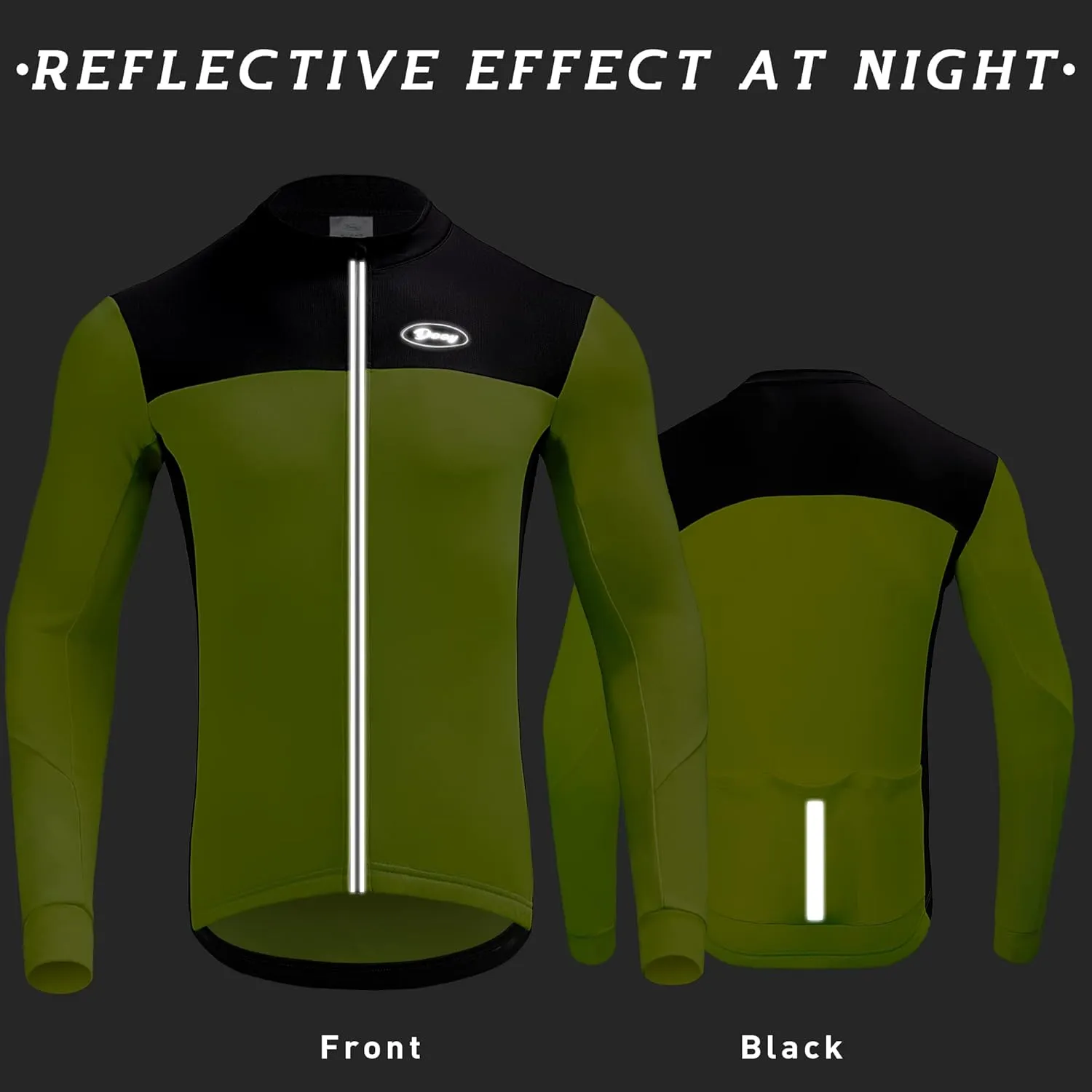 Dooy Men's Cycling Bike Jersey Thermal Biking Shirt Long Sleeve Bicycle Shirts with Full Zipper and Rear Pockets