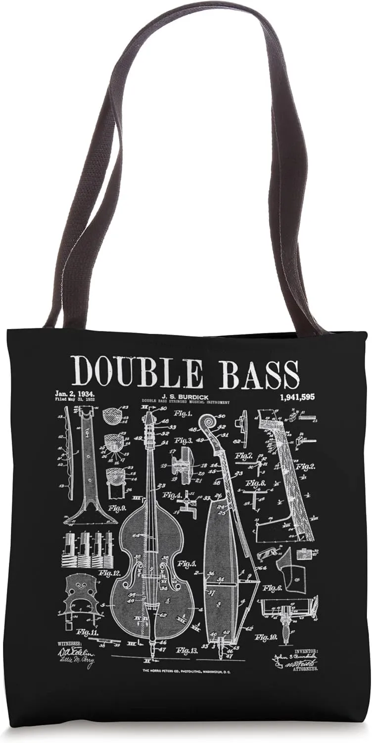 Double Bass Player Bassist Musical Instrument Vintage Patent Tote Bag