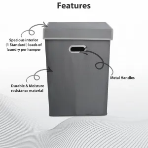 Double R Bags 72 L Foldable Laundry Basket With Lid Bag Hamper for Clothes , Collapsible Kids Room Toy Storage Organizer for Kids Room Large (Grey)