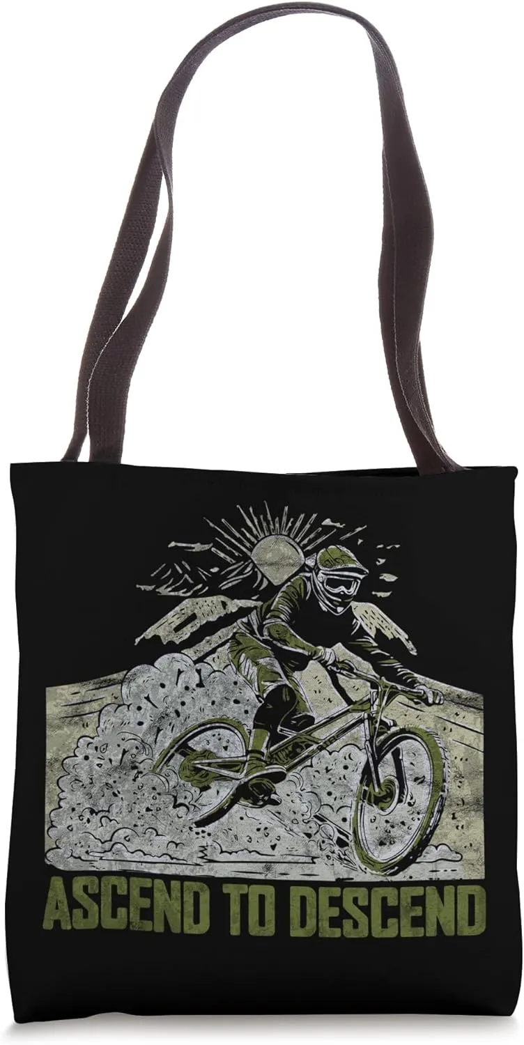 Downhill Racing Mountain Bike MTB Ascend To Descend Retro Tote Bag