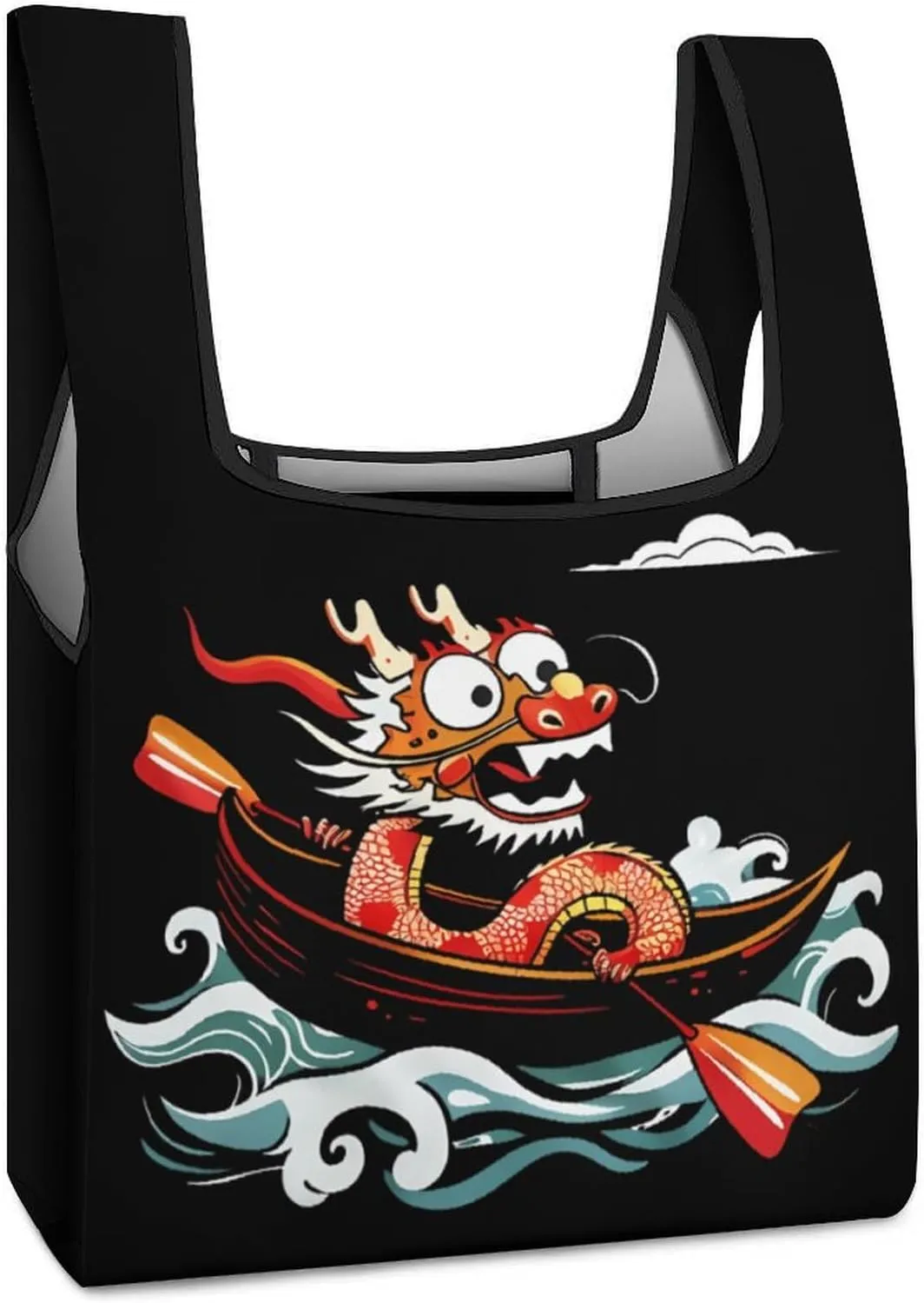 Dragon Boat Festival Novelty Reusable Grocery Bag Fold-able Shopping Bags Washable Tote Lightweight Storage Pouch with Handle