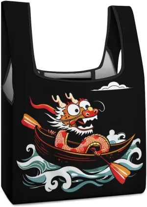 Dragon Boat Festival Novelty Reusable Grocery Bag Fold-able Shopping Bags Washable Tote Lightweight Storage Pouch with Handle