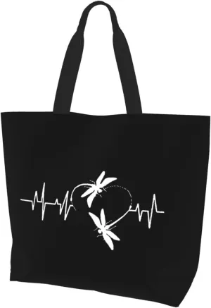 Dragonfly Heartbeat Women's Lightweight Canvas Handbag Waterproof Reusable Shopping Bag