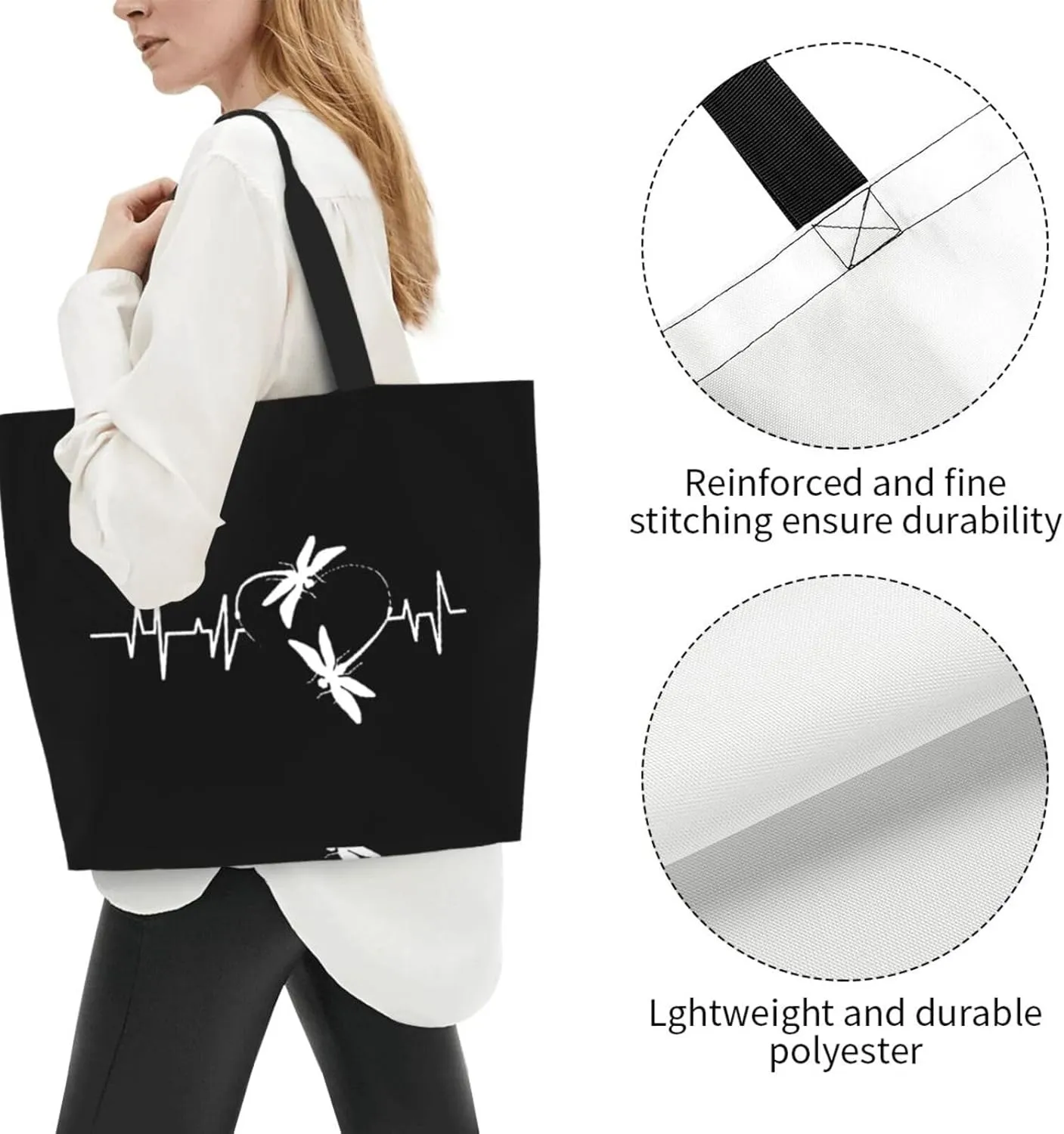 Dragonfly Heartbeat Women's Lightweight Canvas Handbag Waterproof Reusable Shopping Bag