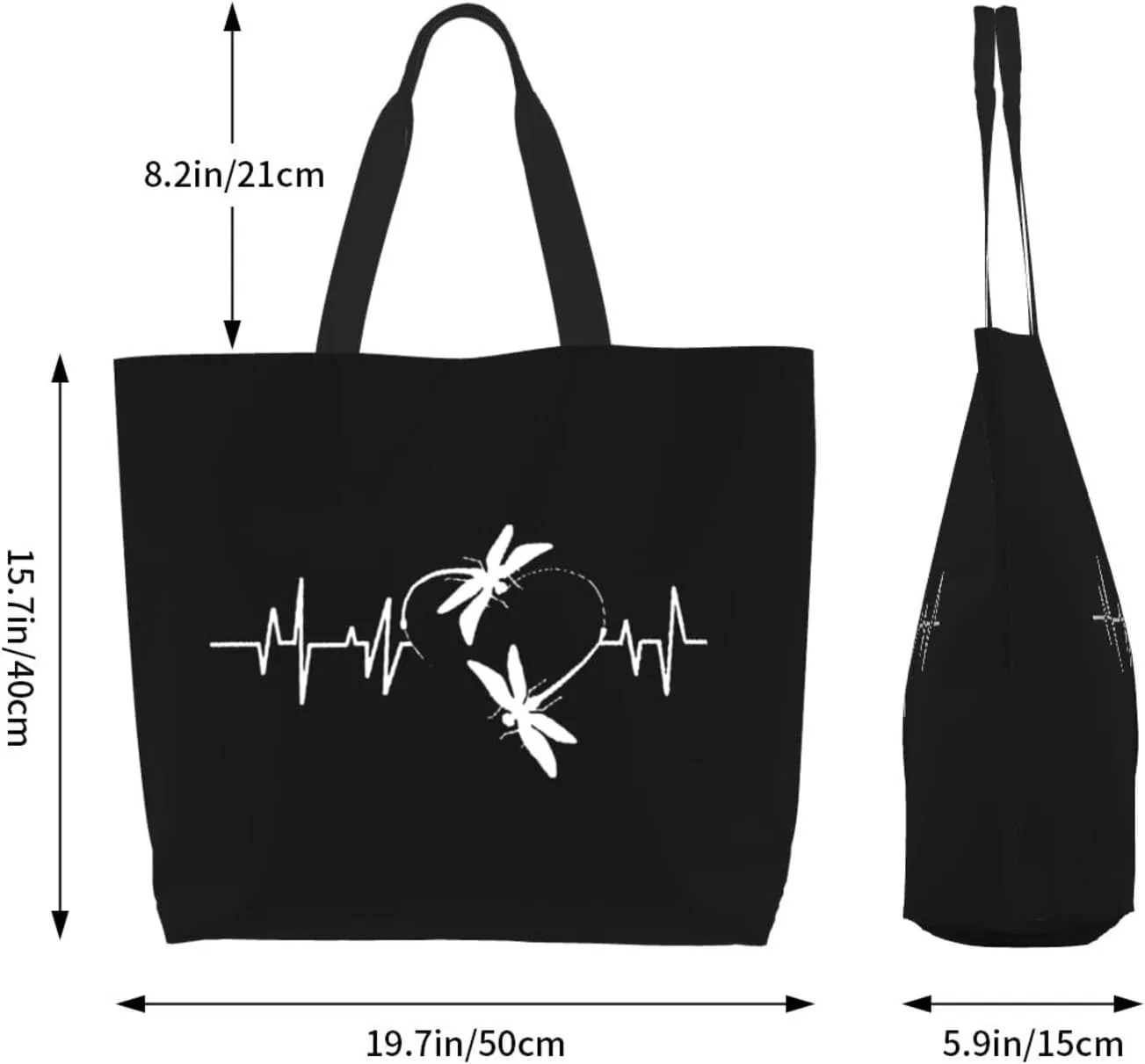 Dragonfly Heartbeat Women's Lightweight Canvas Handbag Waterproof Reusable Shopping Bag
