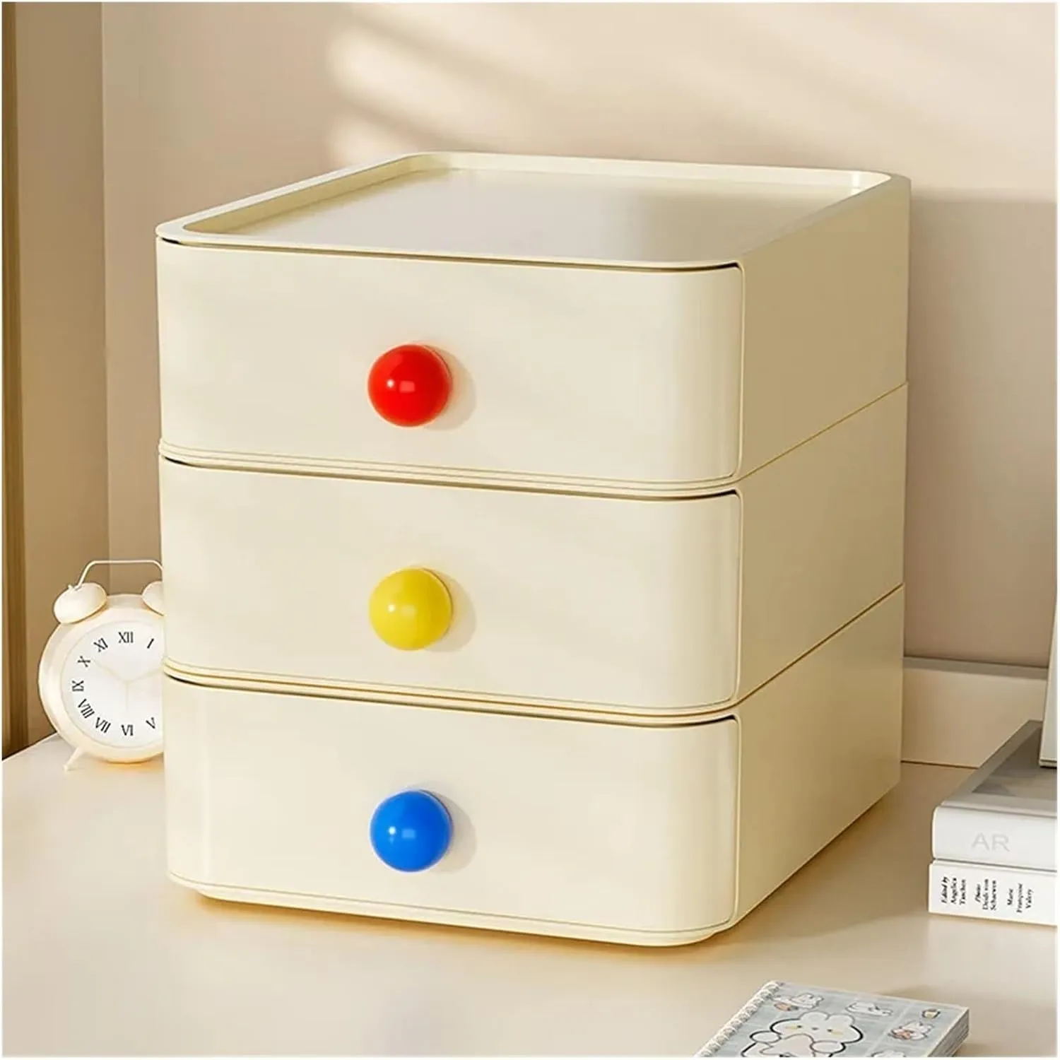 Drawer-type storage box, desktop miscellaneous item classification box, office desk entrance storage box(Red handle)