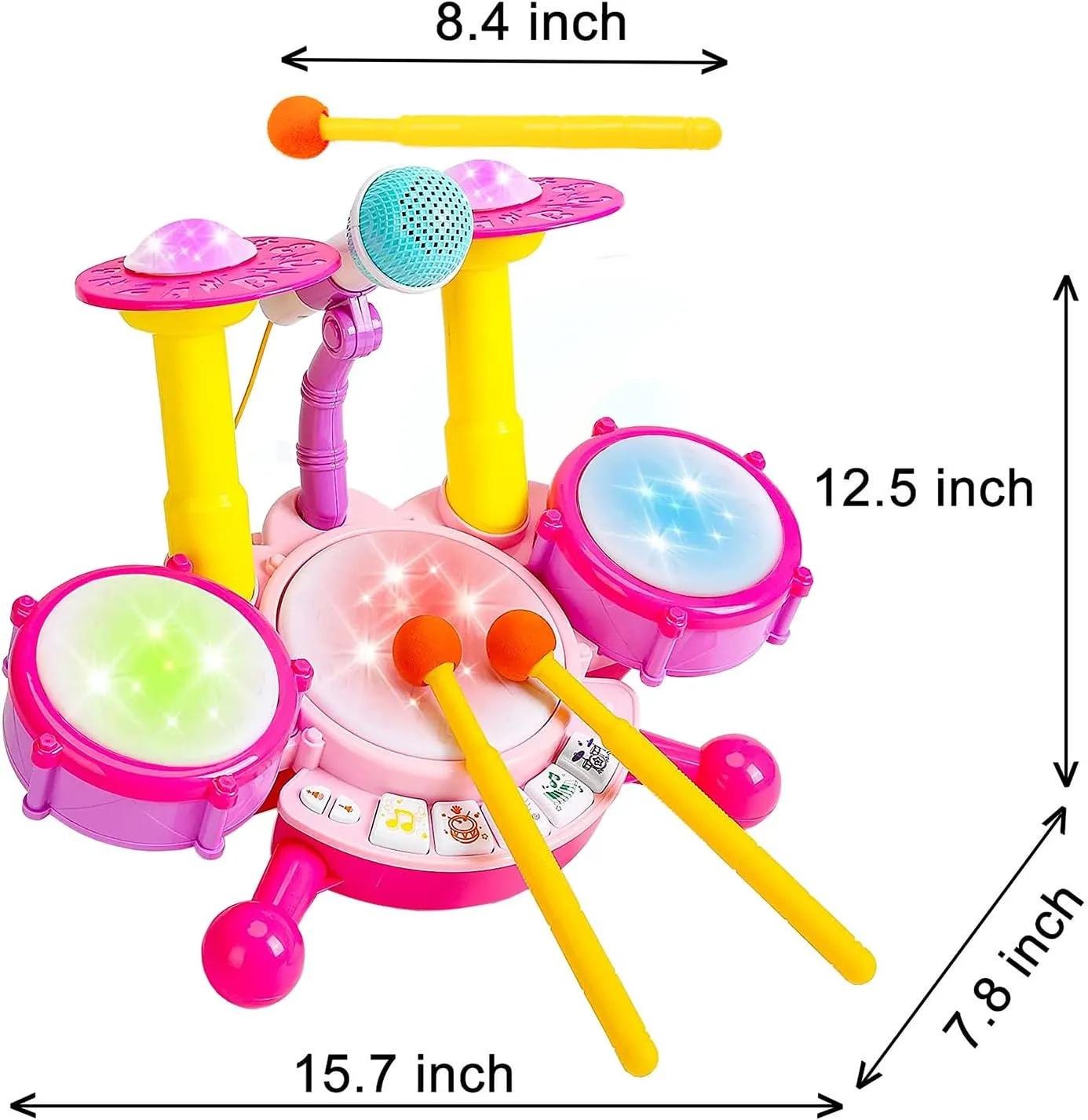 Drum Set for Kids with 2 Drum Sticks and Microphone, Musical Toys Gift for Toddlers