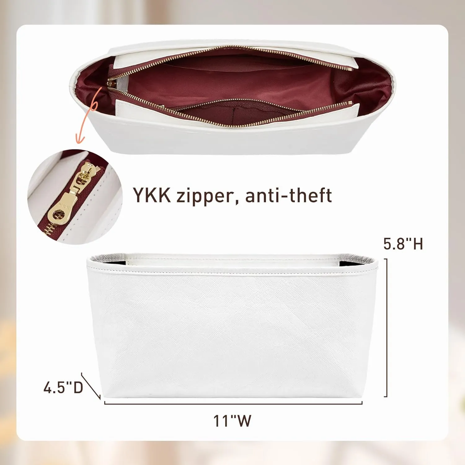 Dupontpaper Purse Organizer Insert Compatible with Lv Carryall, Lightweight Carryall PM Tote Bag Organizer Insert with Secure Zipper Cover, Purse Inner for Luxury Bag(S, White-red)