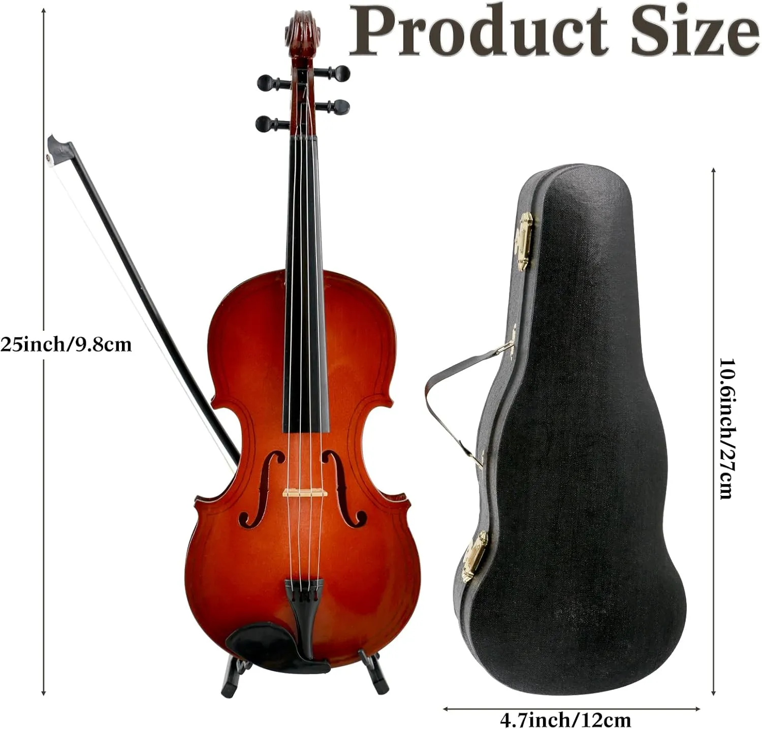 EASTROCK Miniature Violin Model, 9.8in Wooden Mini Violin with Stand, Black Leather Case - Dollhouse Accessory, Musical Instrument Decor Gift for Home Office