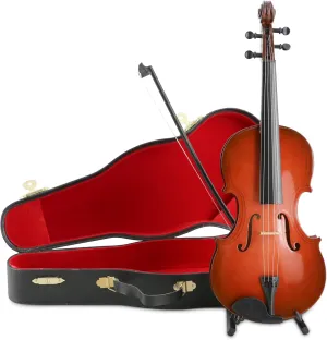 EASTROCK Miniature Violin Model, 9.8in Wooden Mini Violin with Stand, Black Leather Case - Dollhouse Accessory, Musical Instrument Decor Gift for Home Office