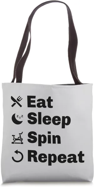 Eat Sleep Spin Repeat Indoor Cycling Spinning Bike Workout Tote Bag