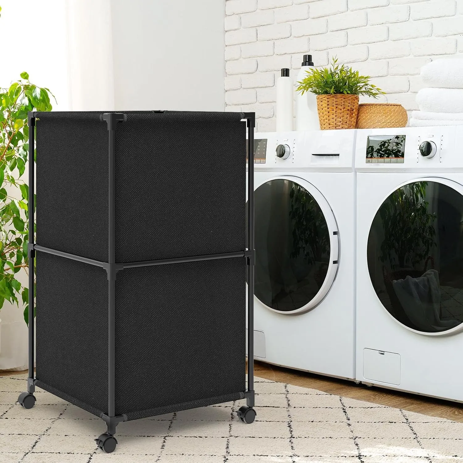 Ebeneze Laundry Hamper with Wheels, 32Gal Large Laundry Basket, Rolling Clothes Basket for Dirty Clothes Storage, Oxford Fabric Hampers for Bedroom, Dorm and Laundry Room, Black