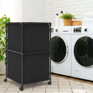 Ebeneze Laundry Hamper with Wheels, 32Gal Large Laundry Basket, Rolling Clothes Basket for Dirty Clothes Storage, Oxford Fabric Hampers for Bedroom, Dorm and Laundry Room, Black
