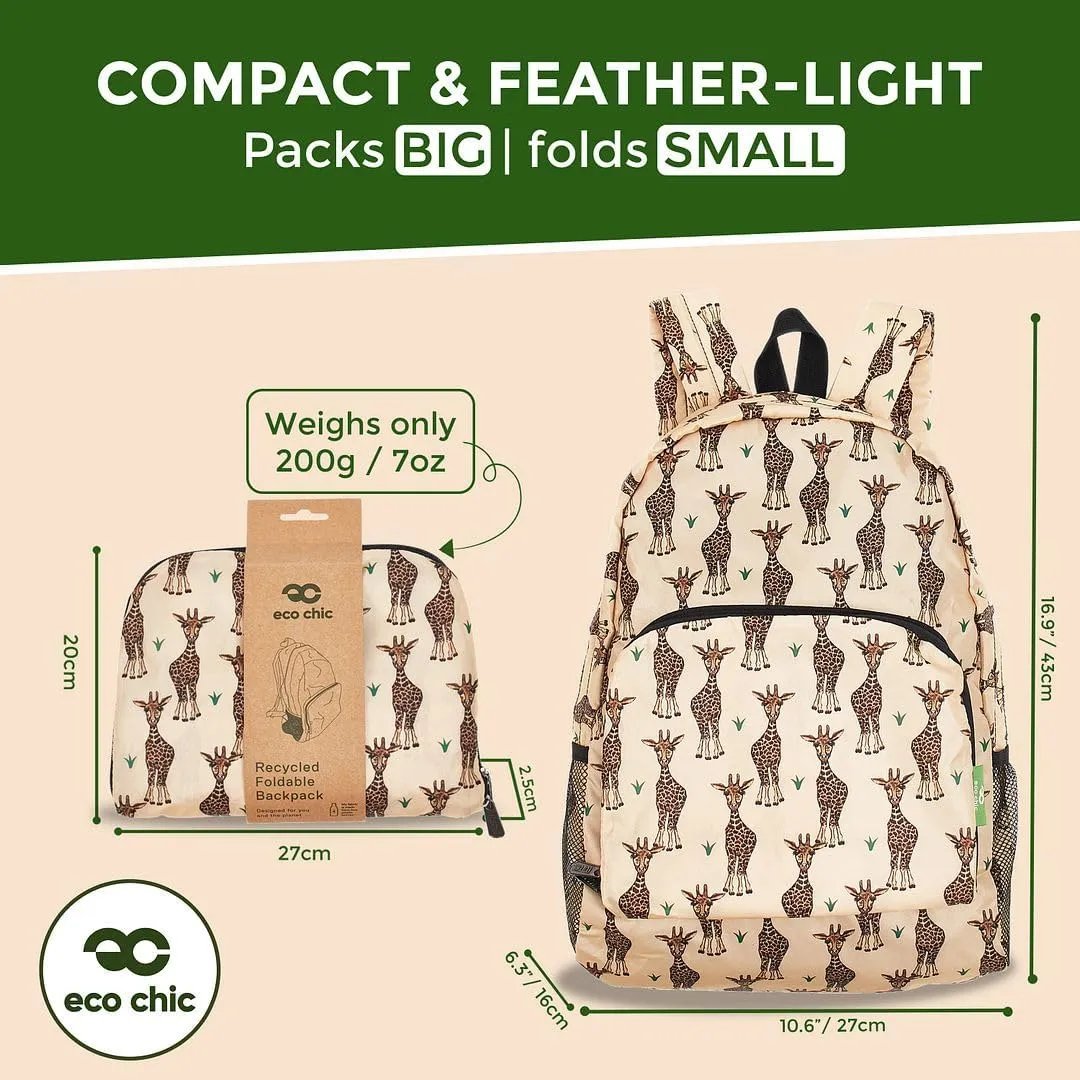 ECO CHIC Hiking Lightweight Packable Backpack - Foldable Daypack for Travel & Hiking & Outdoor Adventures - Waterproof Backpack from Recycled Materials (Giraffes Beige)