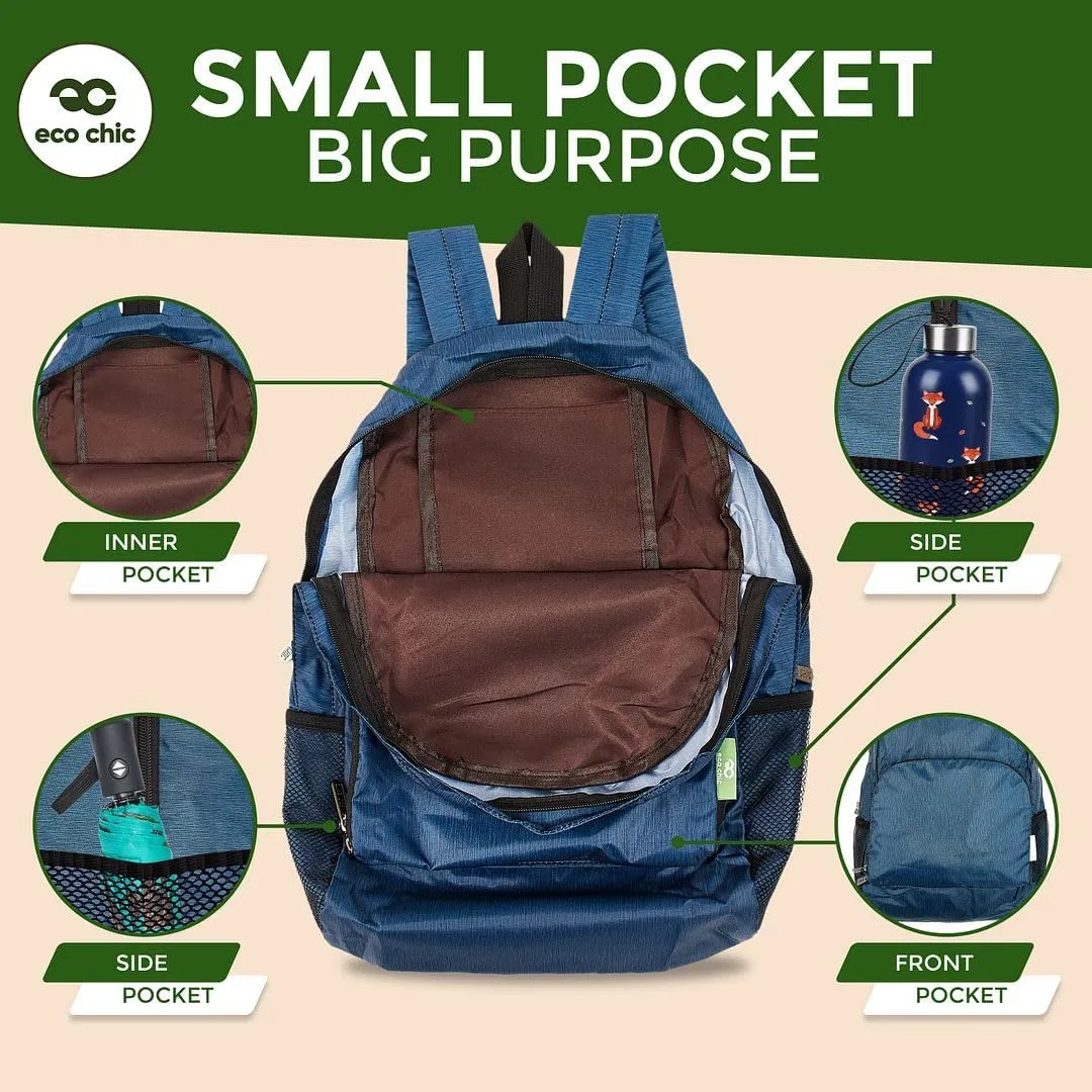 ECO CHIC Hiking Lightweight Packable Backpack - Foldable Daypack for Travel & Hiking & Outdoor Adventures - Waterproof Backpack from Recycled Materials (Giraffes Beige)