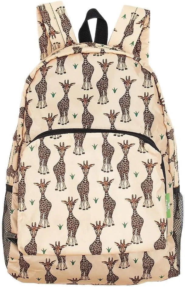 ECO CHIC Hiking Lightweight Packable Backpack - Foldable Daypack for Travel & Hiking & Outdoor Adventures - Waterproof Backpack from Recycled Materials (Giraffes Beige)