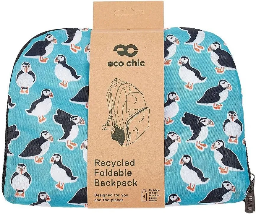 ECO CHIC Hiking Lightweight Packable Backpack - Foldable Daypack for Travel & Hiking & Outdoor Adventures - Waterproof Backpack from Recycled Materials (Puffins Teal)