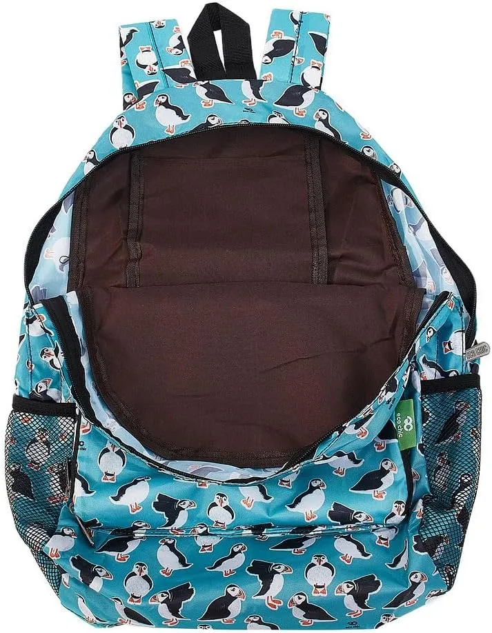 ECO CHIC Hiking Lightweight Packable Backpack - Foldable Daypack for Travel & Hiking & Outdoor Adventures - Waterproof Backpack from Recycled Materials (Puffins Teal)