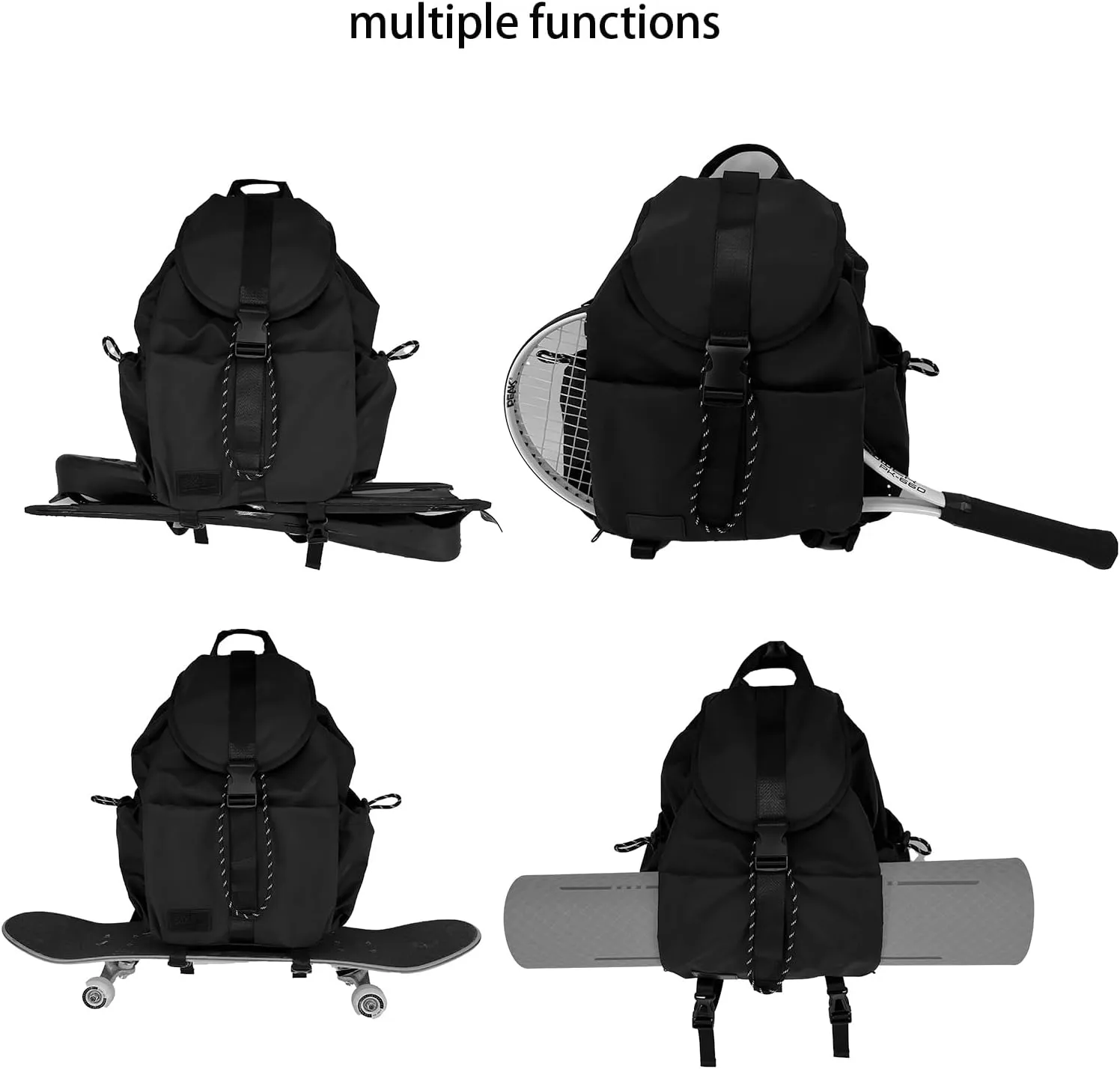 EKE Gym Laptop Yoga Tennis Backpack Sport Gift Versatile for Travel Commuting Swim Skateboard Badminton Casual Waterproof Women Men (Black, 15in)